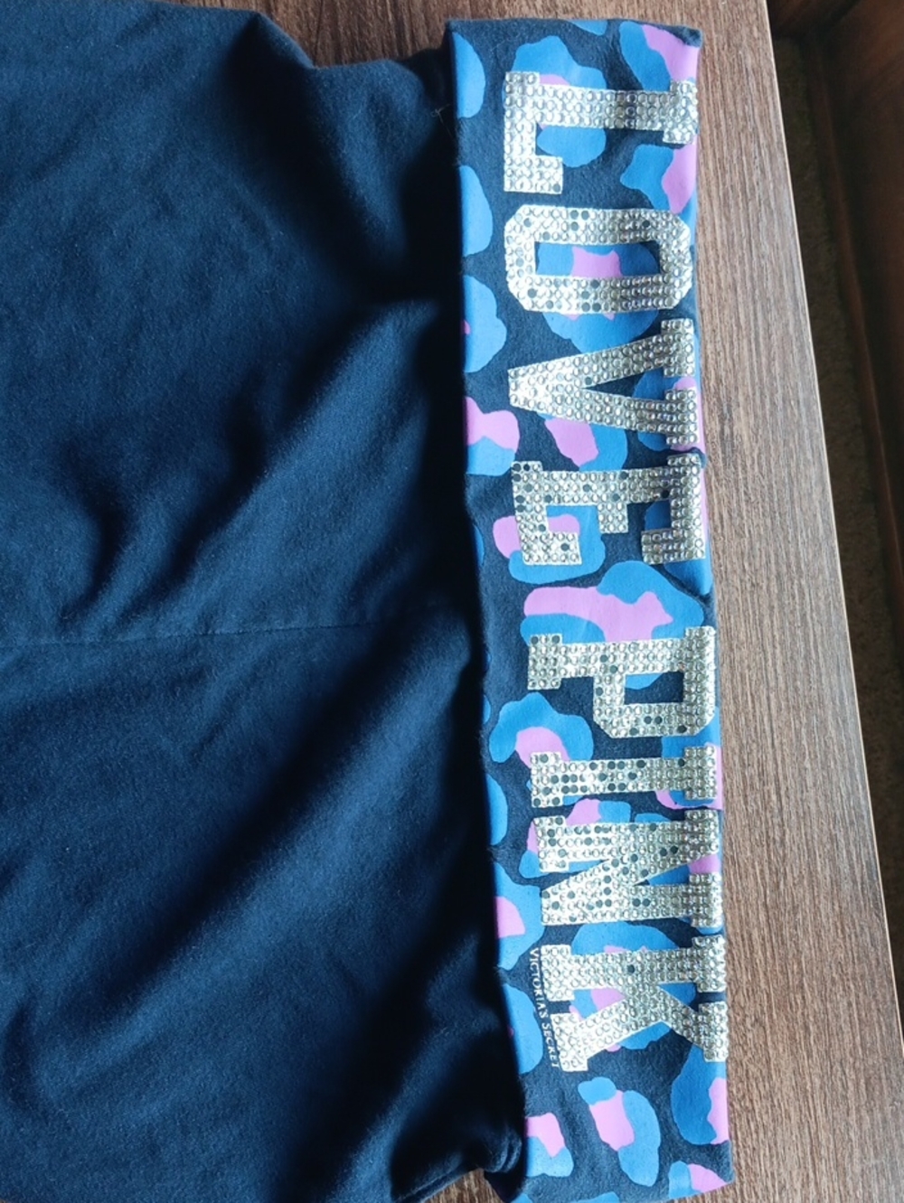 Victoria's Secret PINK Blue & Pink Foldover Yoga Shorts w bling"LOVE PINK"* Sz M - Picture 7 of 7